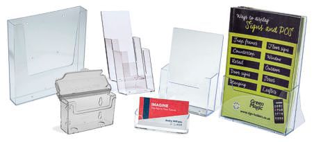 Leaflet holders and business card dispensers in popular sizes