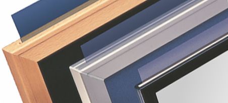Poster frames with slots for inserts in plastic, aluminium and wood