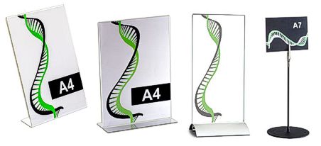 Tabletop sign holder - acrylic with silver base