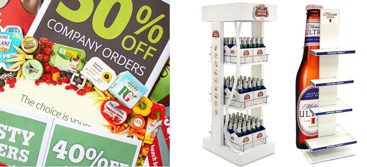 Examples of printed POS and POP merchandising stands