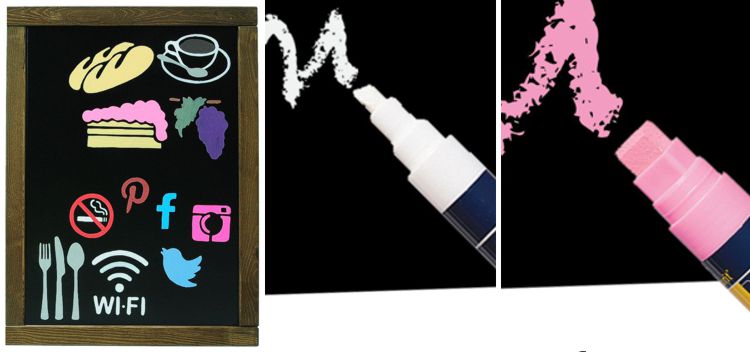 chalkboards and chalk pens in use with stencils and liquid chalk colours