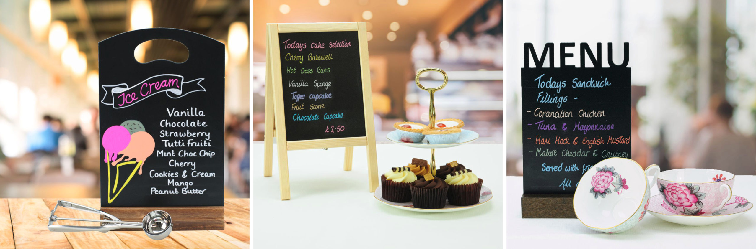 Tabletop chalkboards restaurants menus special offers prices writing 