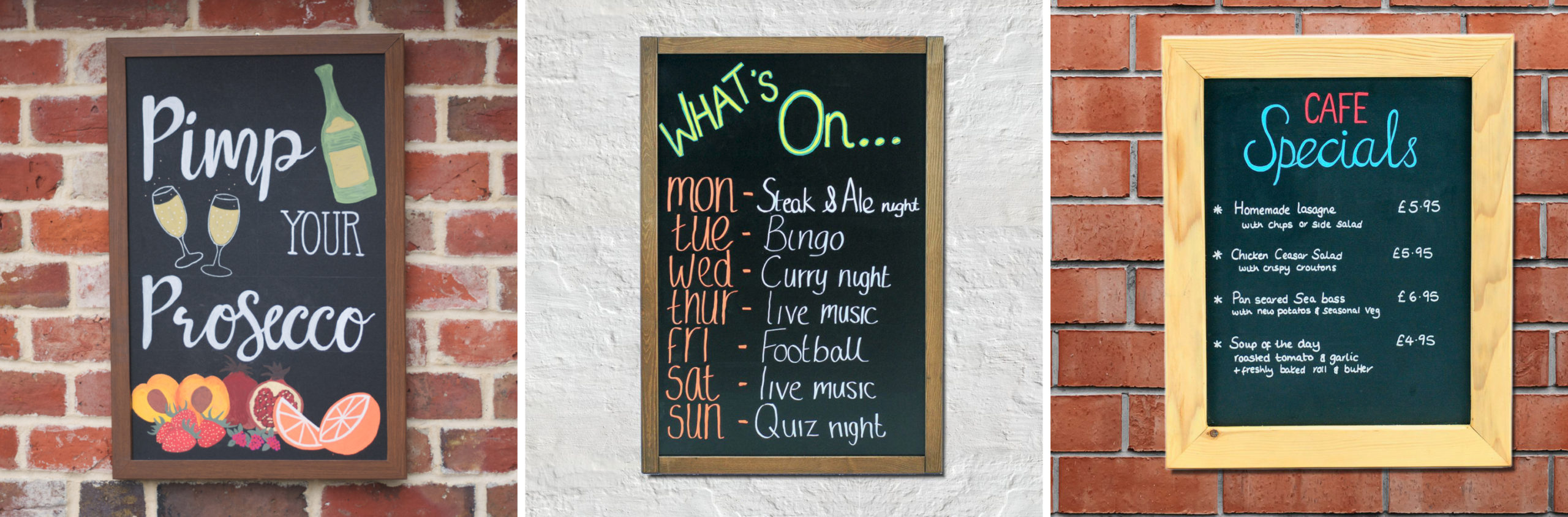 Wall mounted chalkboards bar and restaurants menus chalk pens 