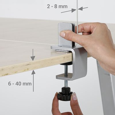 Dual-use clamps for perspex screens - dimensions