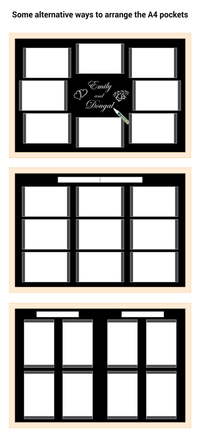 Some alternative layouts for table plan easels