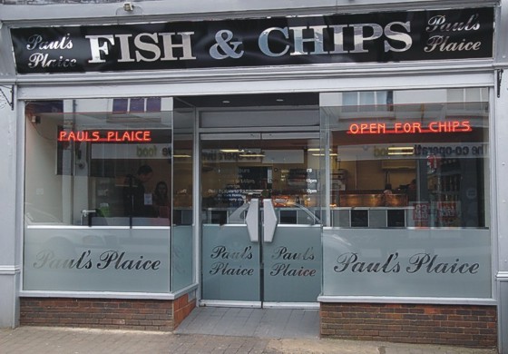 LED sign in Fish & Chip shop