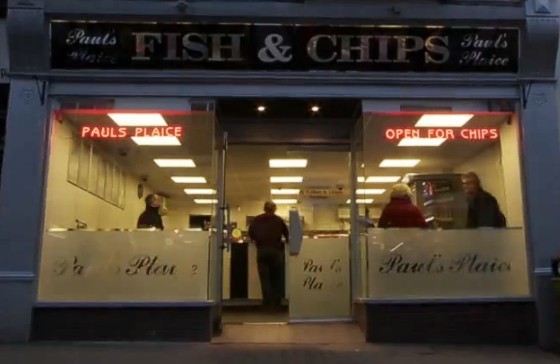 LED shop sign at dusk